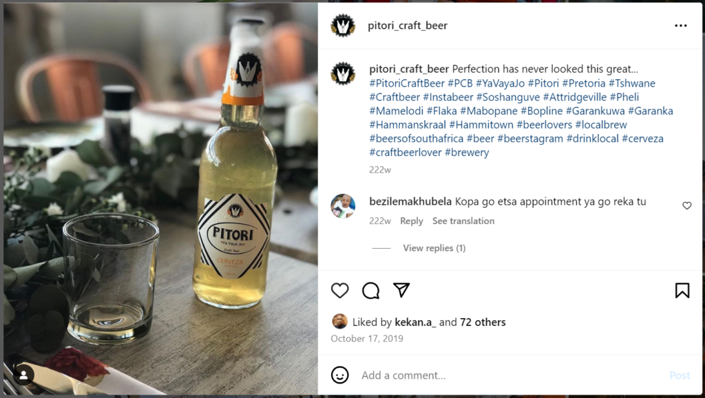 Pitori black owned South African beer listed on BrownPages